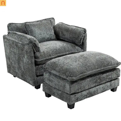 Sleeper Chair Oversized Boucle Dark Gray with Ottoman 55in Wide