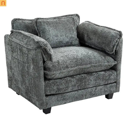 Sleeper Chair Oversized Boucle Dark Gray with Ottoman 55in Wide