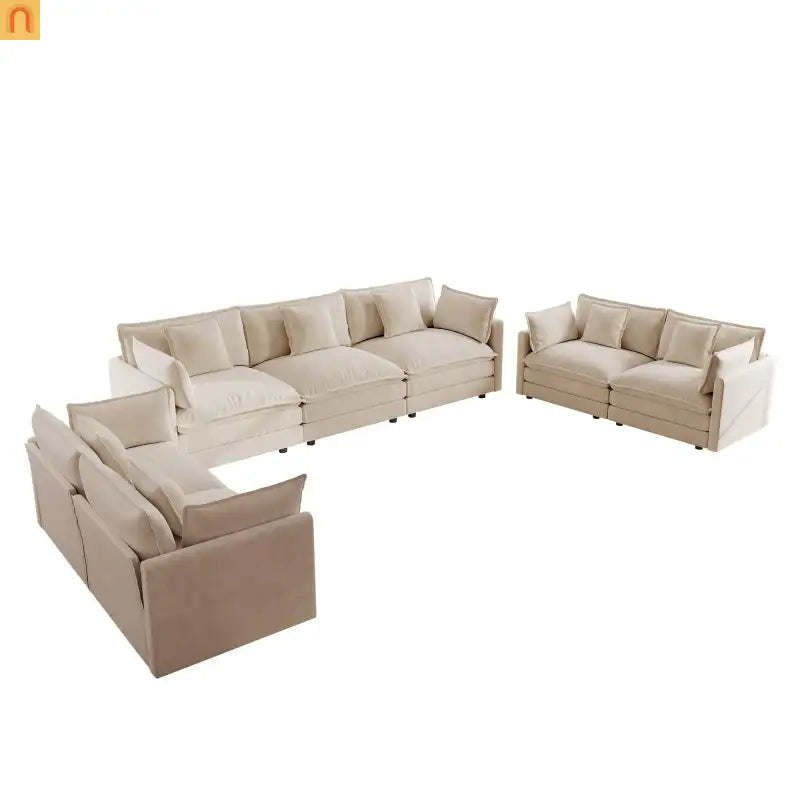 Modular Chenille Sofa Set - 7-Seat 3-Piece Light Coffee