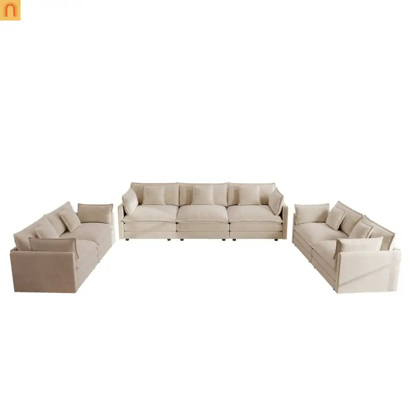 Modular Chenille Sofa Set - 7-Seat 3-Piece Light Coffee