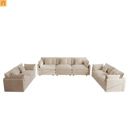 Modular Chenille Sofa Set - 7-Seat 3-Piece Light Coffee