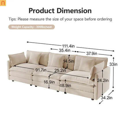 Modular Chenille Sofa Set - 7-Seat 3-Piece Light Coffee