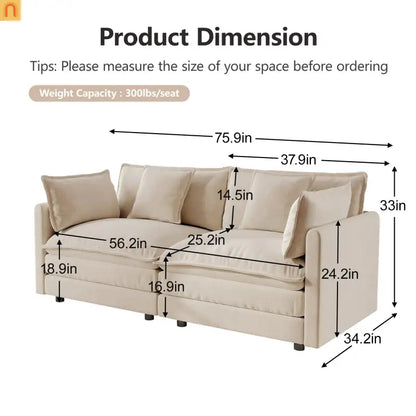 Modular Chenille Sofa Set - 7-Seat 3-Piece Light Coffee
