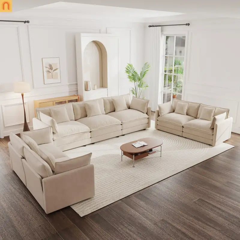 Modular Chenille Sofa Set - 7-Seat 3-Piece Light Coffee
