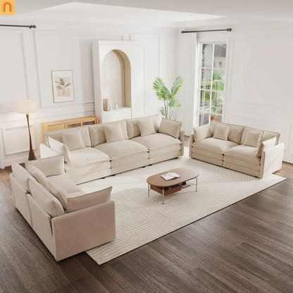 Modular Chenille Sofa Set - 7-Seat 3-Piece Light Coffee