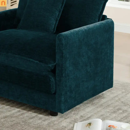 Sofa Set Modular Chenille Blue Deep Seat 7-Seat 3-Piece