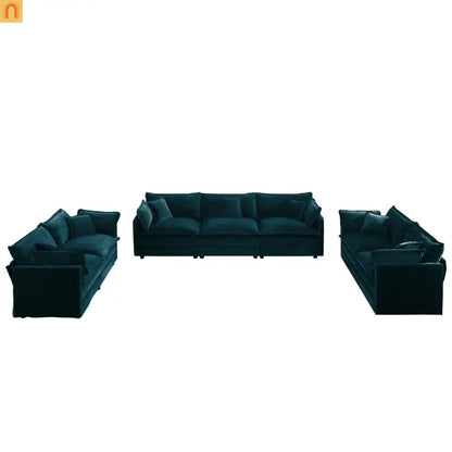 Sofa Set Modular Chenille Blue Deep Seat 7-Seat 3-Piece