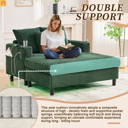 Sleeper Recliner Corduroy Emerald Oversized USB Cup Holders 56in