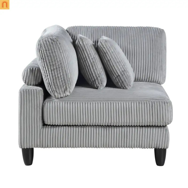Sectional Sofa Modular Corduroy Gray 5-Seat 120in Ottoman