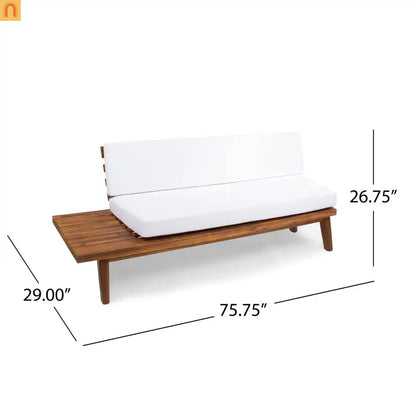 Outdoor Sofa 2-Seater Acacia Wood White Cushions 75.75in