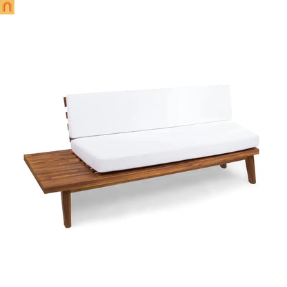 Outdoor Sofa 2-Seater Acacia Wood White Cushions 75.75in