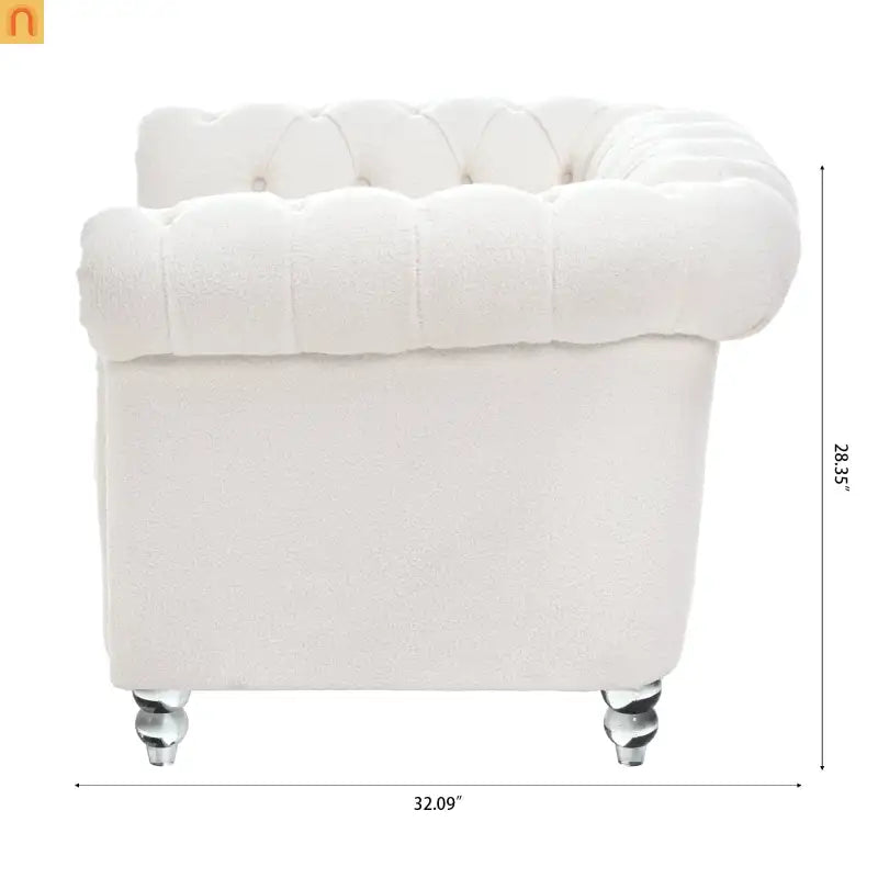 Sofa Modern Velvet White 1-Seat Acrylic Legs Pocket Spring 220 lb 38in