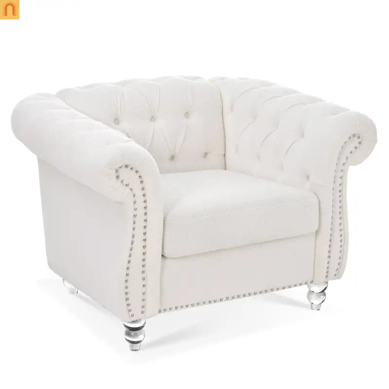 Sofa Modern Velvet White 1-Seat Acrylic Legs Pocket Spring 220 lb 38in