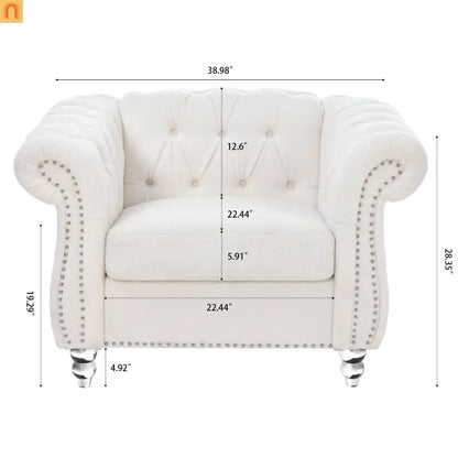 Sofa Modern Velvet White 1-Seat Acrylic Legs Pocket Spring 220 lb 38in
