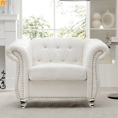 Sofa Modern Velvet White 1-Seat Acrylic Legs Pocket Spring 220 lb 38in