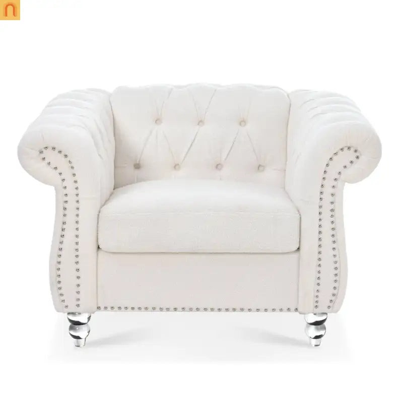 Sofa Modern Velvet White 1-Seat Acrylic Legs Pocket Spring 220 lb 38in