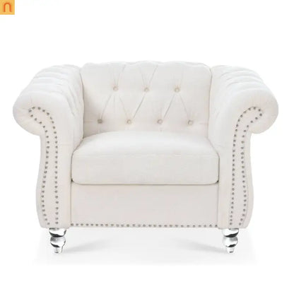 Sofa Modern Velvet White 1-Seat Acrylic Legs Pocket Spring 220 lb 38in