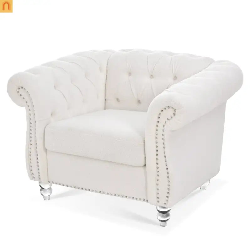 Sofa Modern Velvet White 1-Seat Acrylic Legs Pocket Spring 220 lb 38in