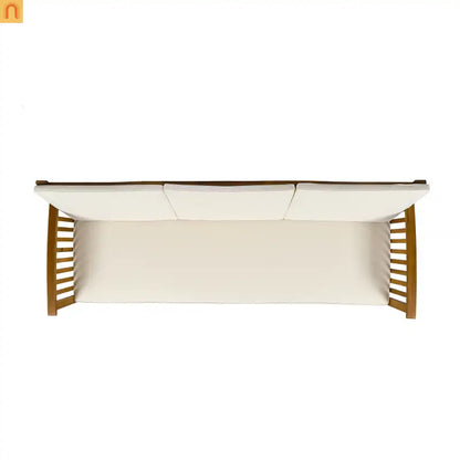Outdoor Patio Sofa Acacia Wood Cream 3-Seater Waterproof 77.75in
