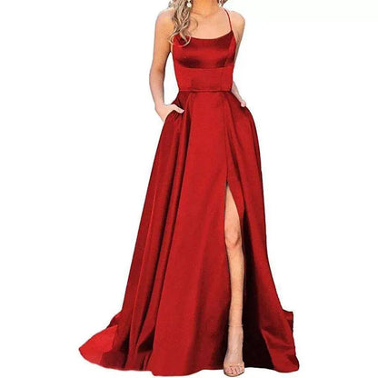 Solid Color Long Slimming Purple Satin Evening Gown