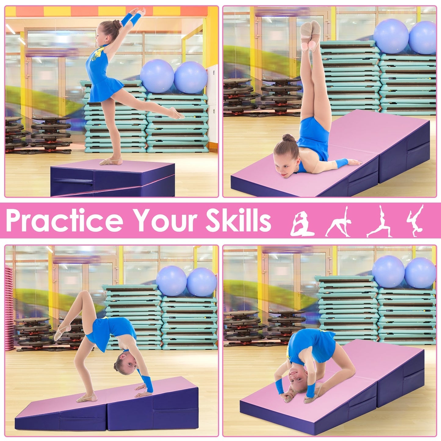 Folding Incline Mat Slope Cheese Gymnastics Gym Exercise Yellow