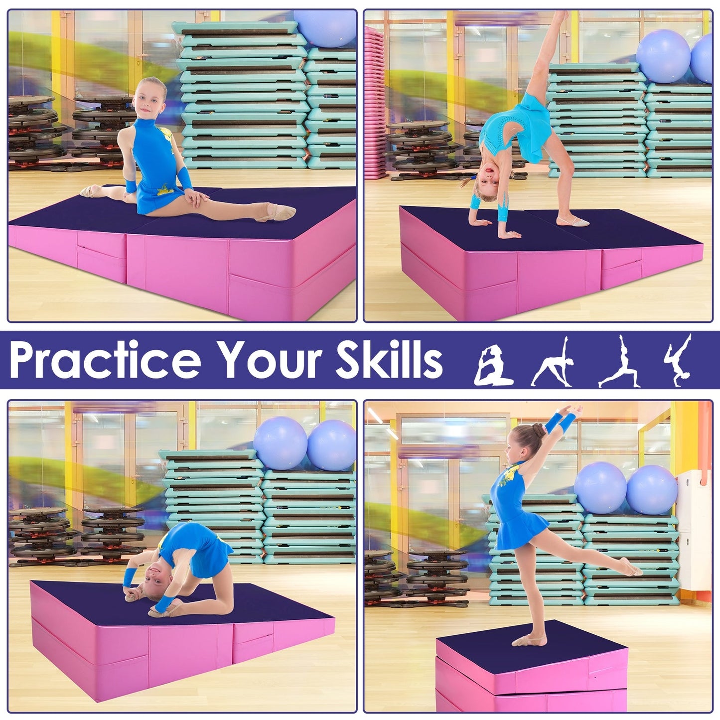Folding Incline Mat Slope Cheese Gymnastics Gym Exercise Yellow