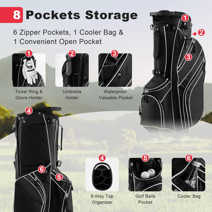 Golf Stand Cart Bag with 6-Way Divider Carry Pockets