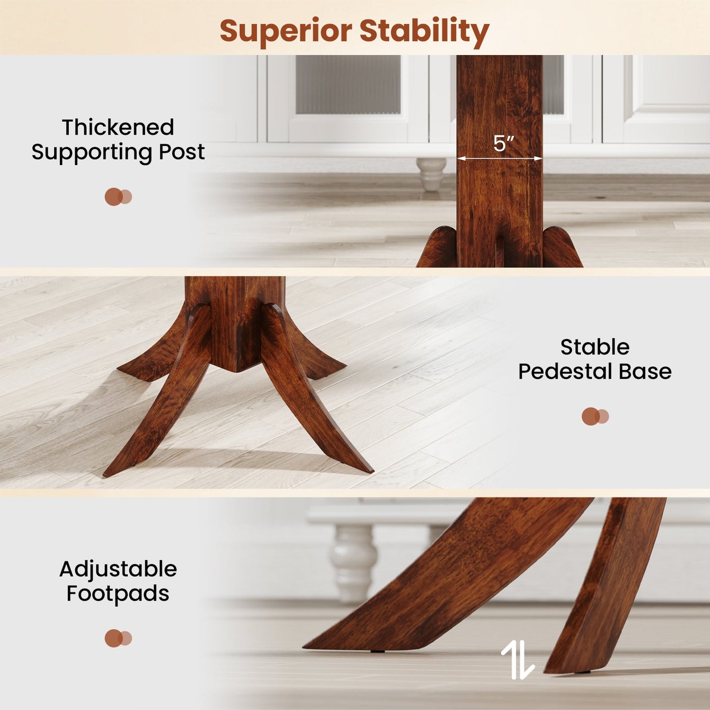 Square Dining Table with Pedestal Base and Rubber Wood Frame-Walnut