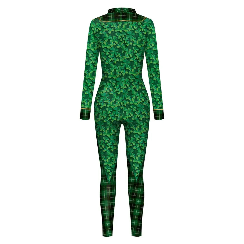 St. Patrick's Day Green Bow Digital Print Jumpsuit