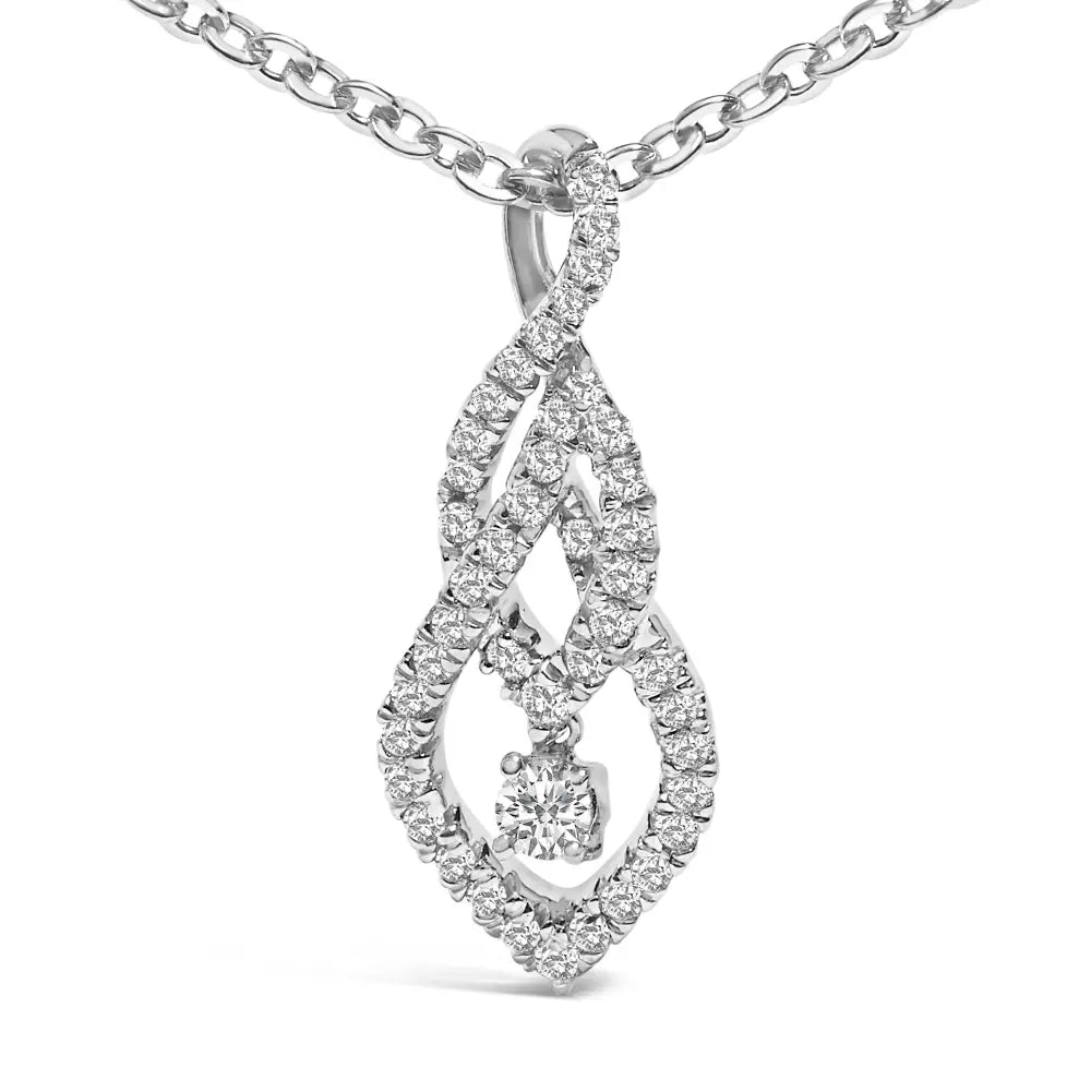 Diamond Swirl Teardrop Pendant Necklace in Sterling Silver 1/3 Cttw