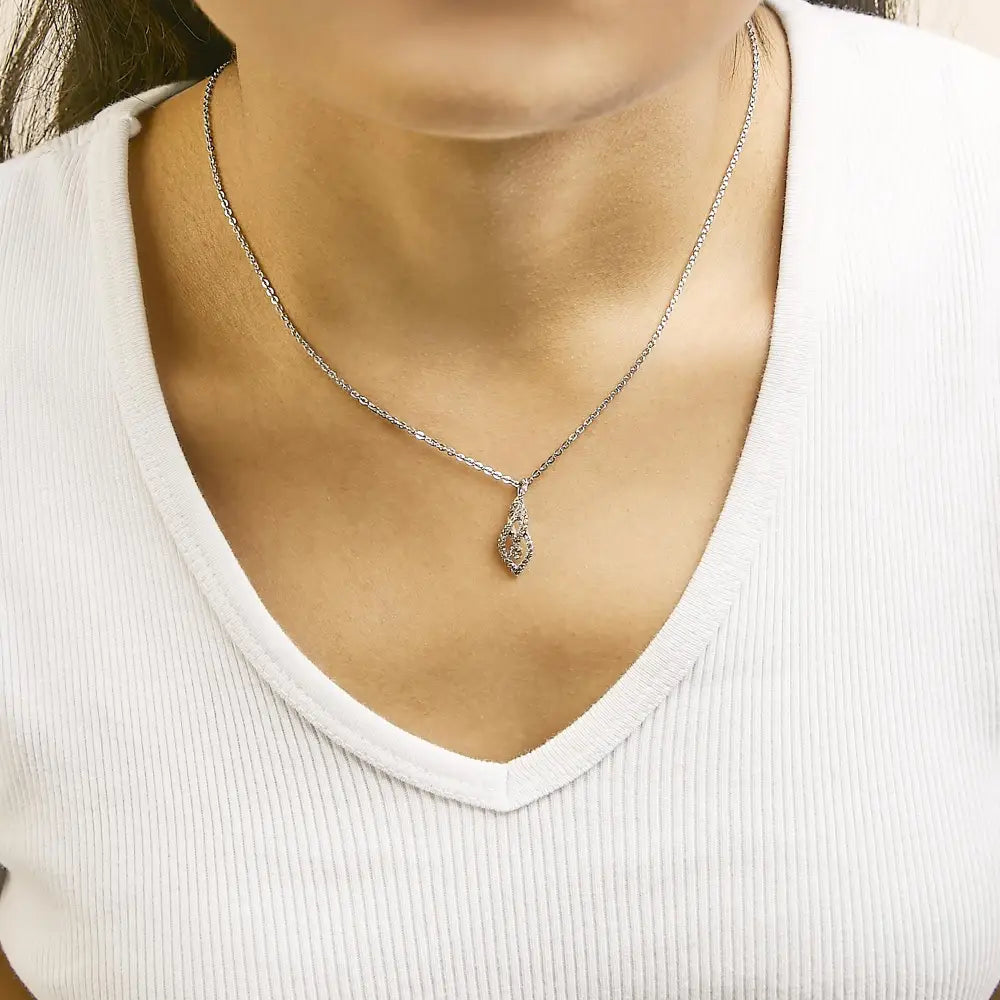 Diamond Swirl Teardrop Pendant Necklace in Sterling Silver 1/3 Cttw