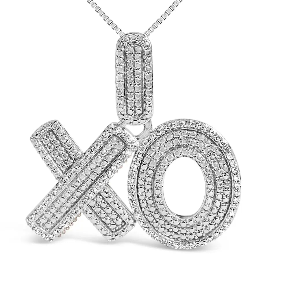 Sterling Silver 1/4 Cttw Diamond Pavé XO Pendant Necklace on 18 Inch Chain