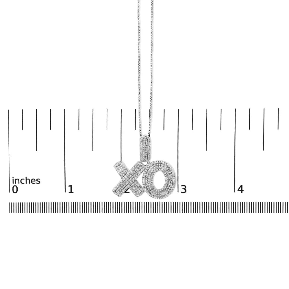 Sterling Silver 1/4 Cttw Diamond Pavé XO Pendant Necklace on 18 Inch Chain