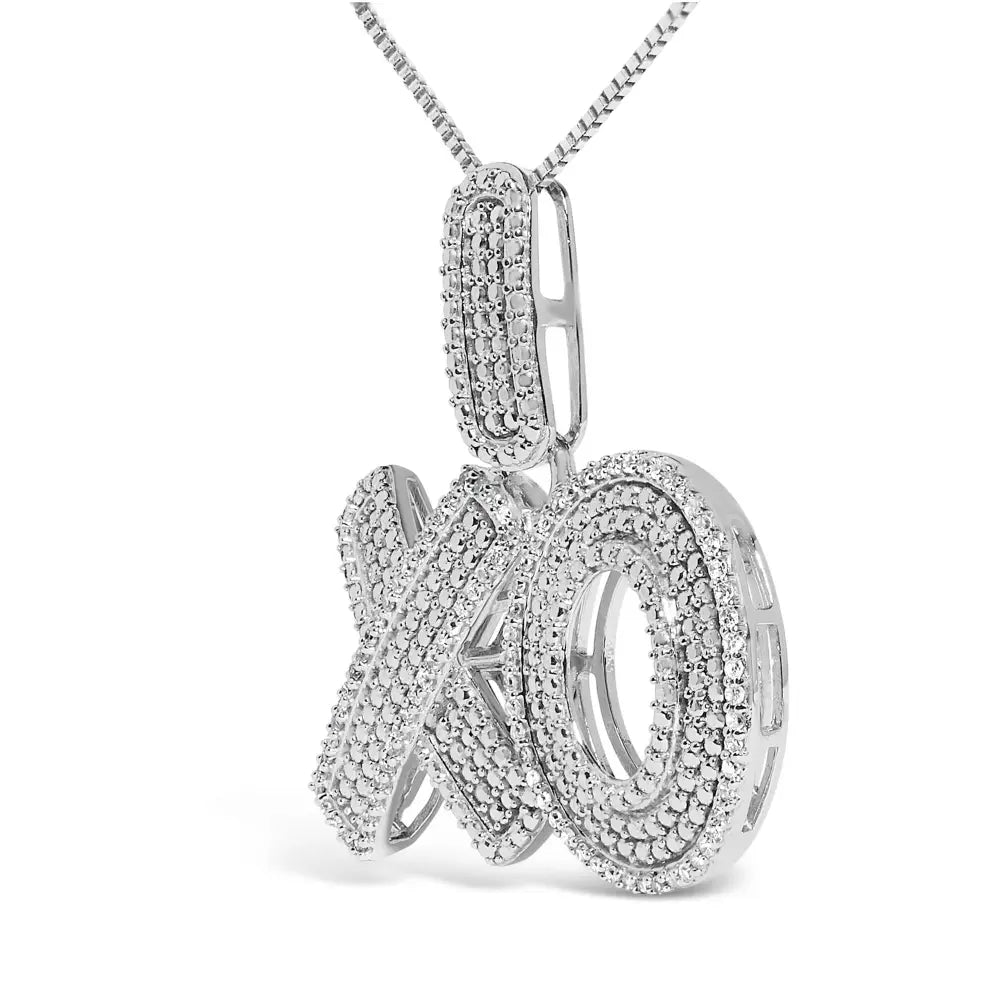 Sterling Silver 1/4 Cttw Diamond Pavé XO Pendant Necklace on 18 Inch Chain
