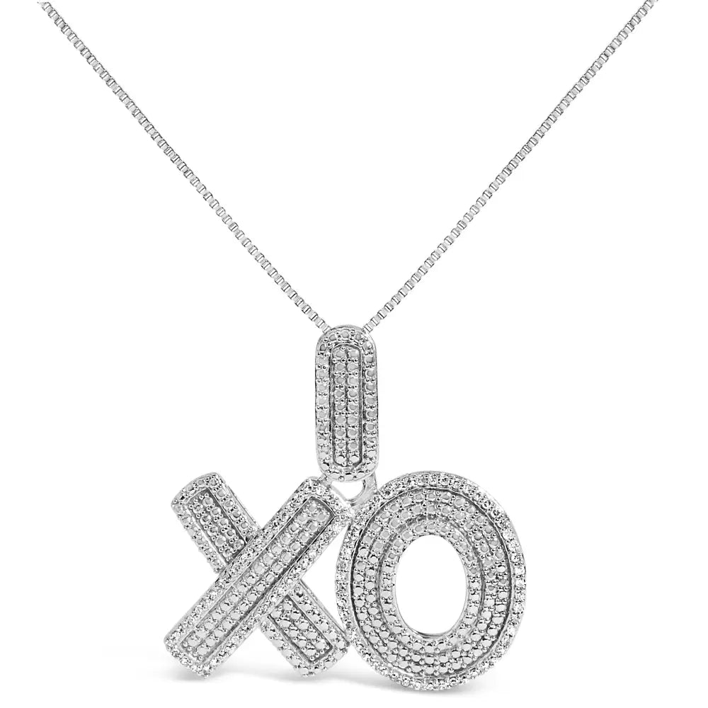 Sterling Silver 1/4 Cttw Diamond Pavé XO Pendant Necklace on 18 Inch Chain
