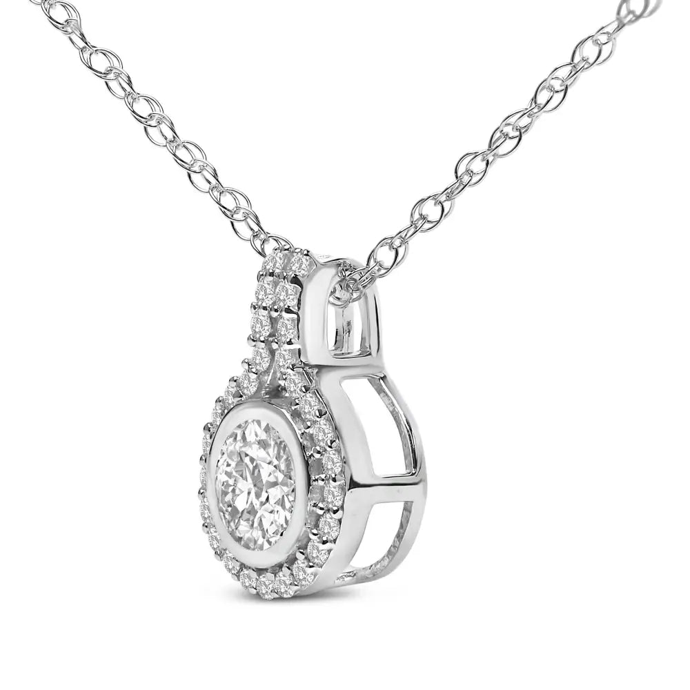 Sterling Silver 3/4 Cttw Lab Grown Diamond Halo Pendant Necklace 18 Inch