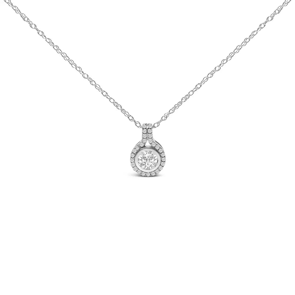 Sterling Silver 3/4 Cttw Lab Grown Diamond Halo Pendant Necklace 18 Inch