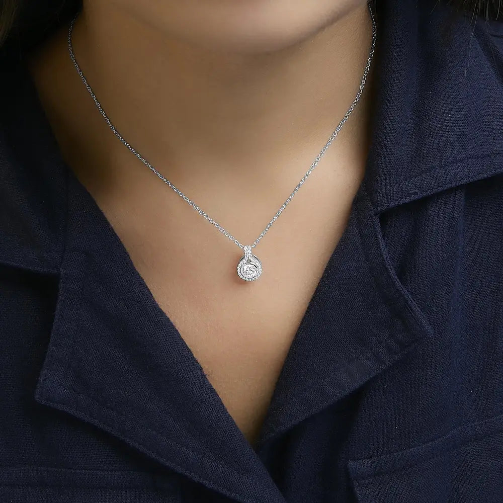 Sterling Silver 3/4 Cttw Lab Grown Diamond Halo Pendant Necklace 18 Inch