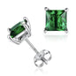 Sterling Silver 925 Princess Cut Emerald Studs