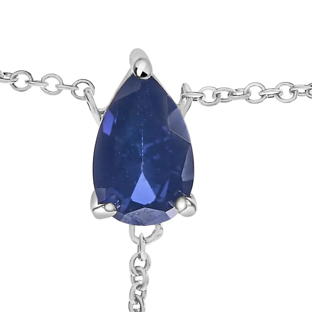 Sterling Silver Pear Lab Blue Sapphire and Diamond Accent Y Necklace