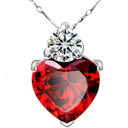 Sterling Silver Necklace with Red Heart Pendant