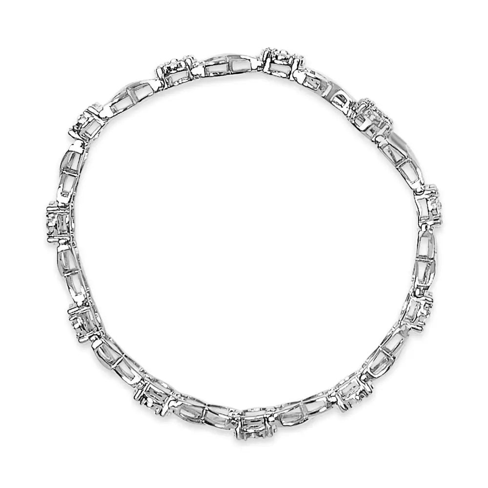 Rose-Cut Diamond Love Locks Link Bracelet in Sterling Silver 1 Cttw