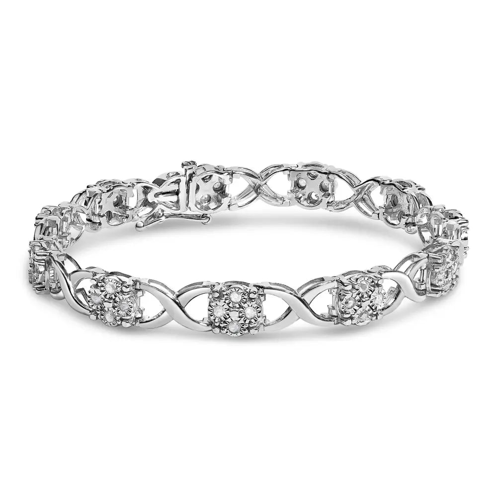 Rose-Cut Diamond Love Locks Link Bracelet in Sterling Silver 1 Cttw