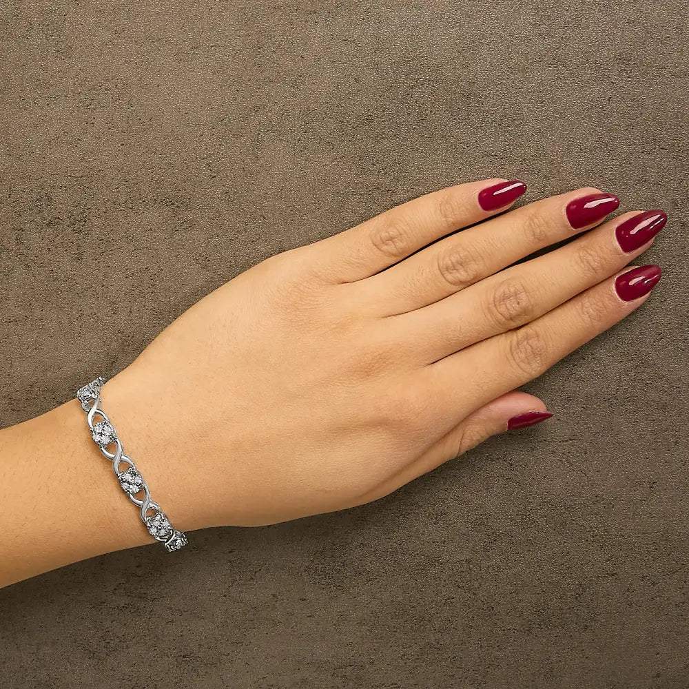 Rose-Cut Diamond Love Locks Link Bracelet in Sterling Silver 1 Cttw