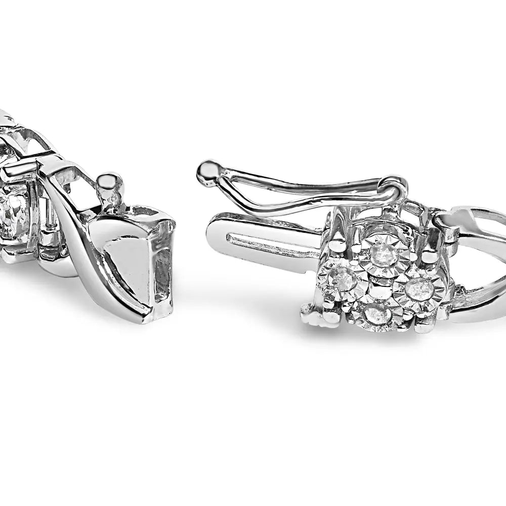 Rose-Cut Diamond Love Locks Link Bracelet in Sterling Silver 1 Cttw