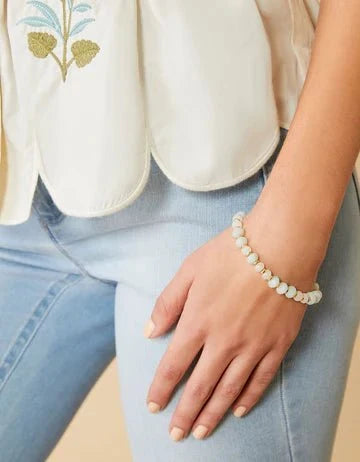 Stone Stretch Bracelet 10mm Seafoam/White