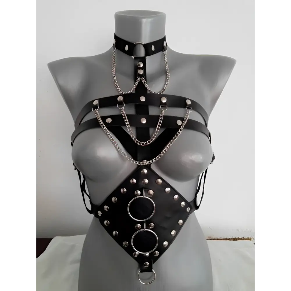 Studded Leather Harness Perform Dance Costume