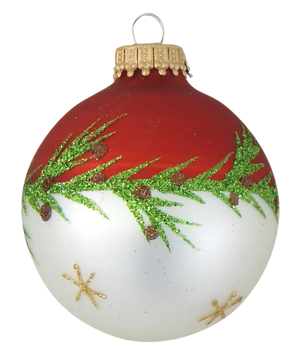 Krebs Glass Ball Ornament - Bi-Color Pine Garland - 4 Pack