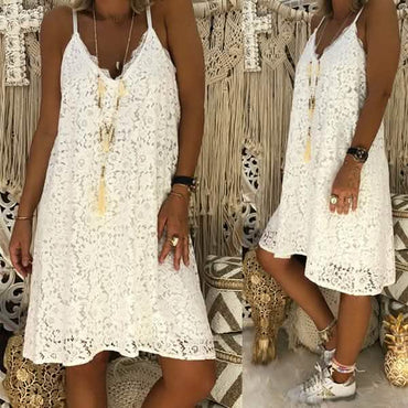 Summer Women's Loose V-neck Sling Sleeveless Dress