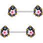 9/16 Orange Gem Framed Flower Brooch Barbell Nipple Ring Set
